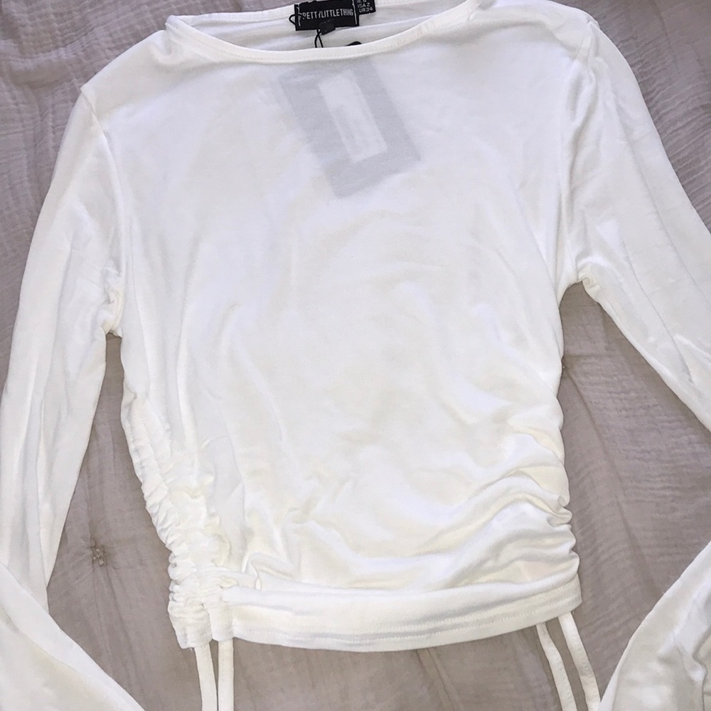 White long sleeve with ruched sides